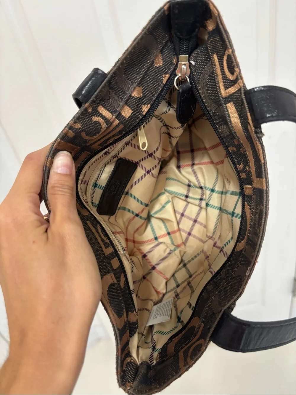 Vintage Liz Claiborne Brown Patterned Logo Shoulder Bag -